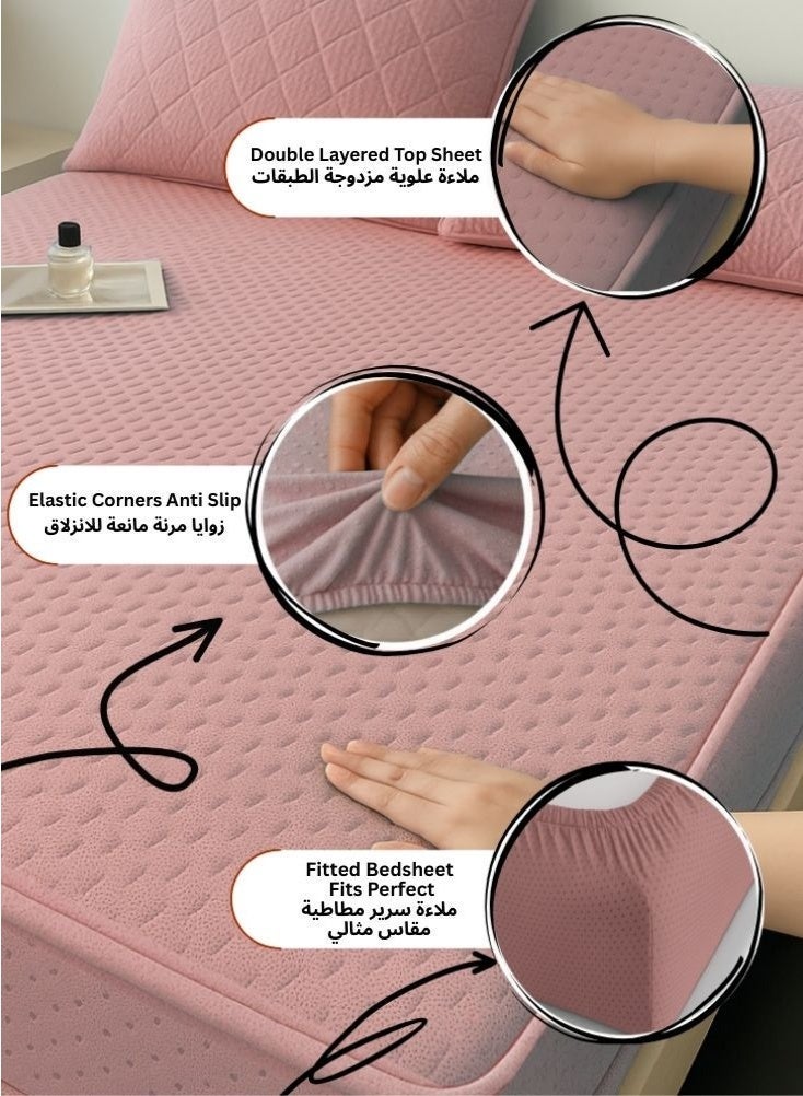 بريميم طقم لحاف فندقي من الألياف الدقيقة، يناسب سريرًا بمقاس ۲۰۰ سم × ۲۰۰ سم، ۷ قطع مقاس كينج مع حشوة دافئة مثالية لفصل الشتاء، تصميم ناعم فاخر - وردي ناعم - Image 5